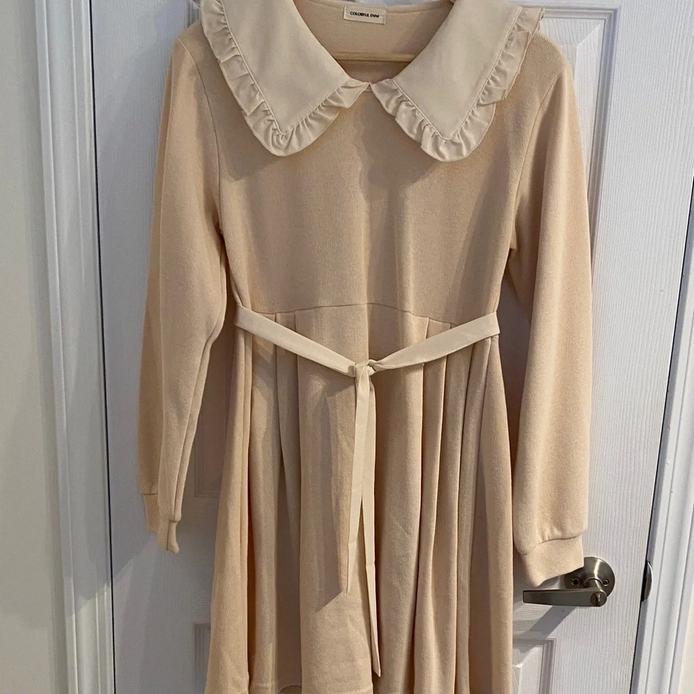 Packitcute Charming Beige Kids Dress with Ruffled Collar Girls  size Large - Picture 10 of 13
